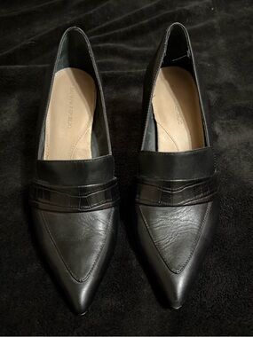 Banana Republic Black Pointed Leather stiletto heels with Croc-Print Strap